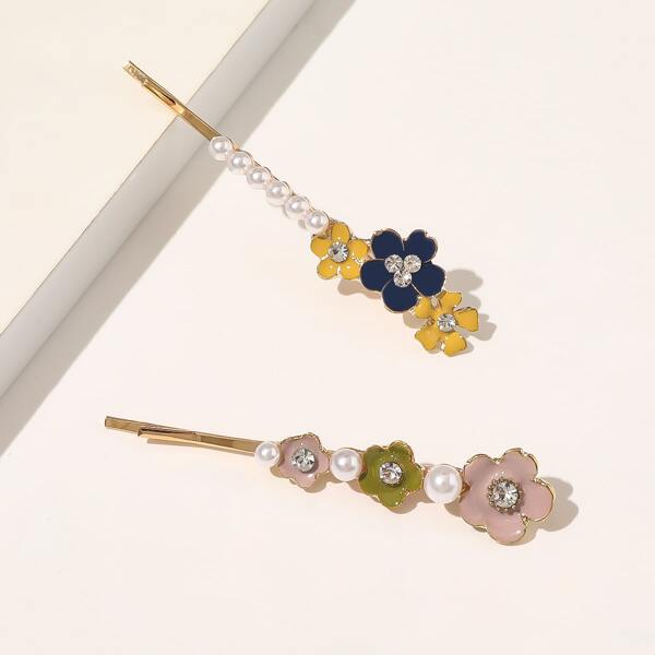 

2pcs Flower Decor Bobby Pin, Multicolor