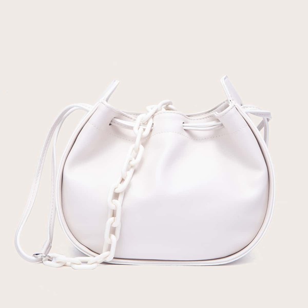 

Minimalist Drawstring Decor Crossbody Bag, White