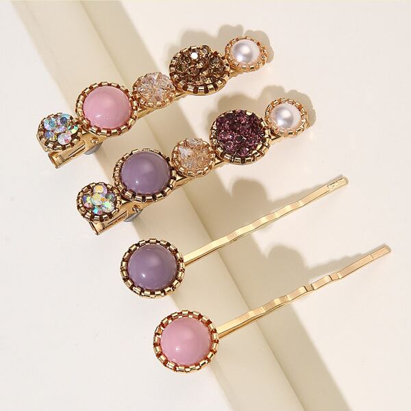 

4pcs Crystal Decor Hair Clip, Multicolor