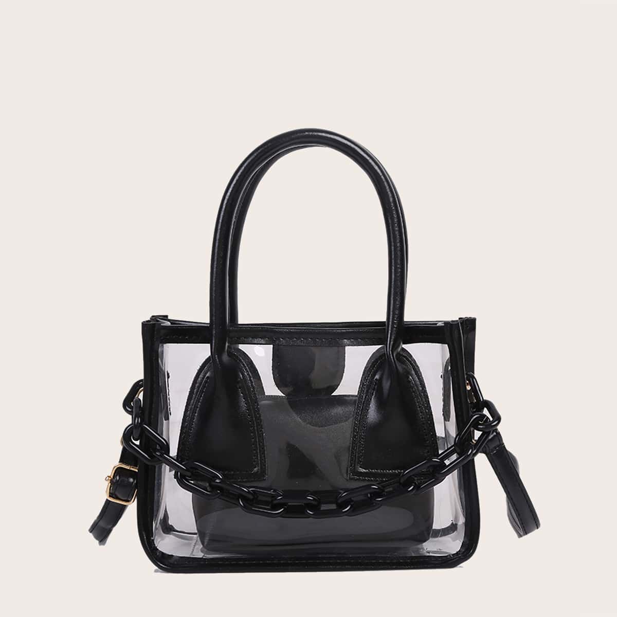 

Clear Satchel Bag With Inner Pouch, Black