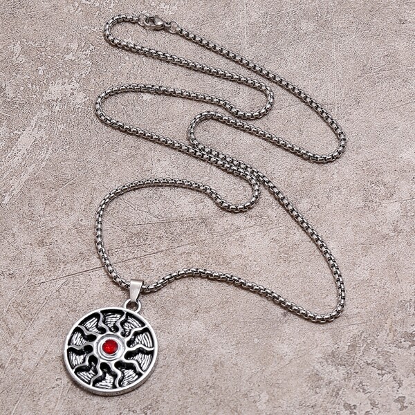

Men Rhinestone Engraved Necklace, Silver