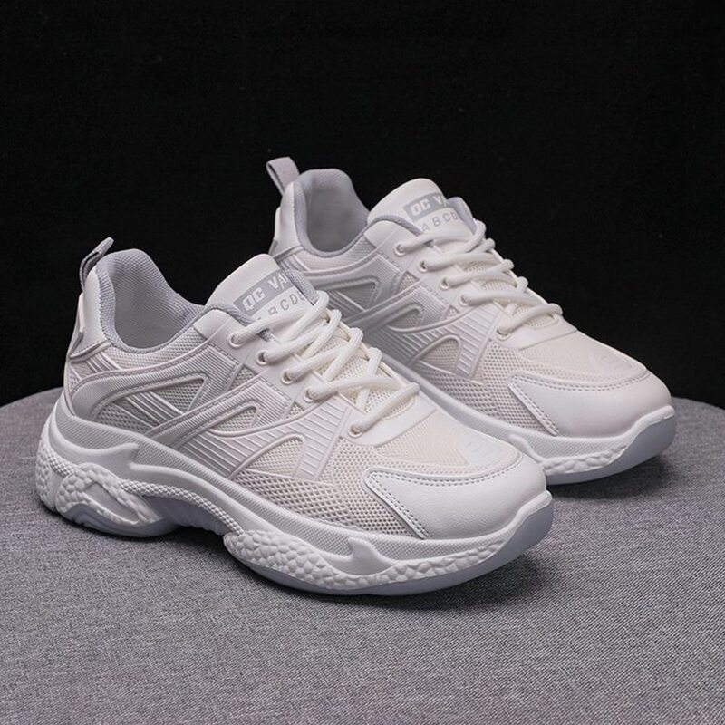 

Solid Lace-up Chunky Sneakers, White