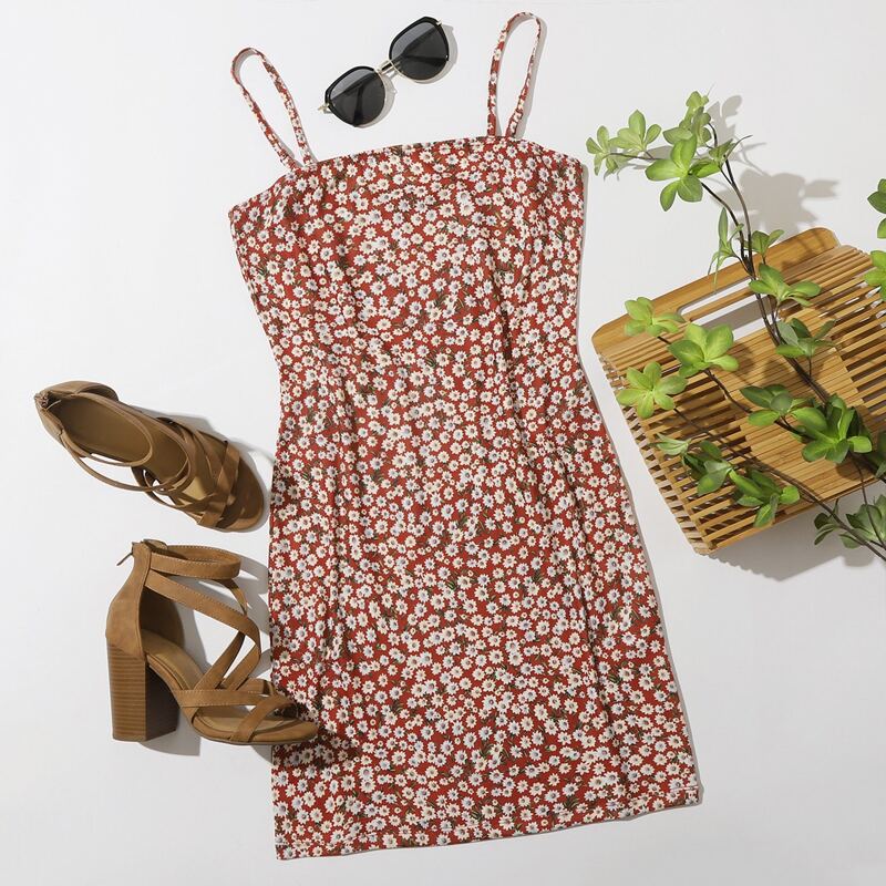 

Ditsy Floral Bodycon Dress, Redwood