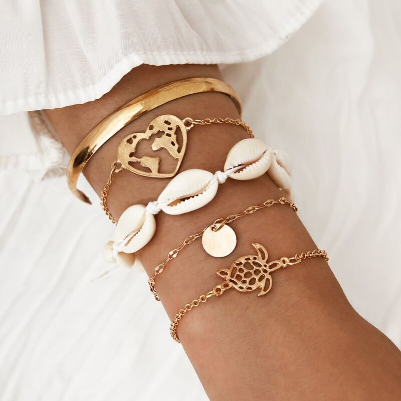 

5pcs Shell & Heart Bracelet, Multicolor