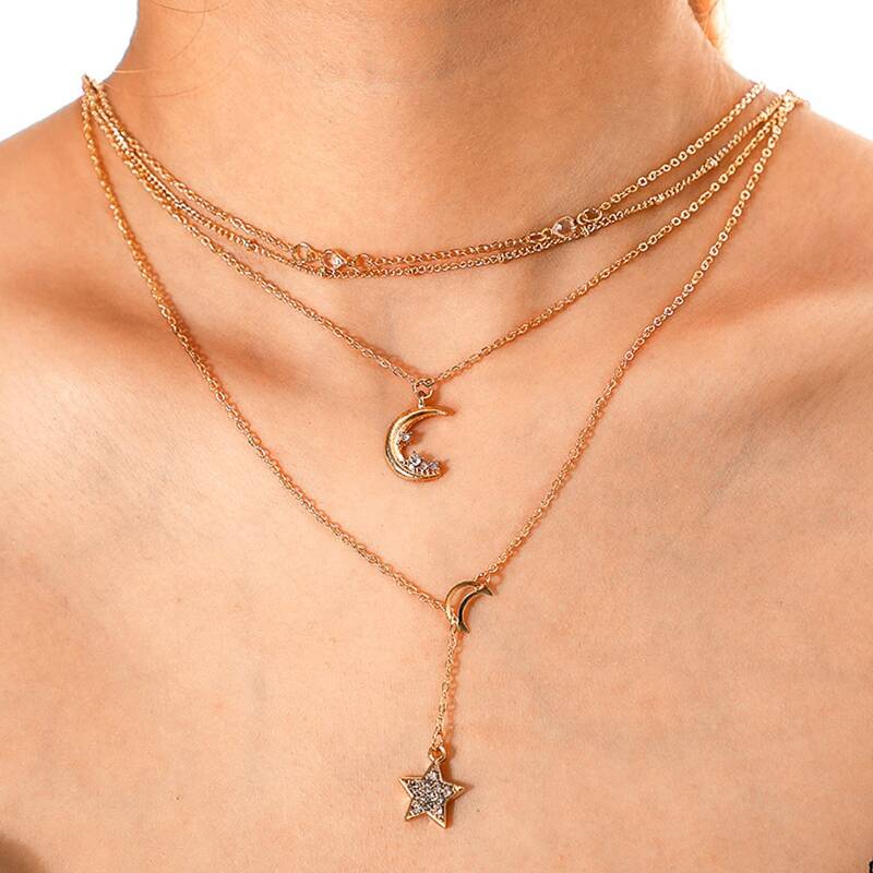 

Star & Moon Layered Necklace, Gold