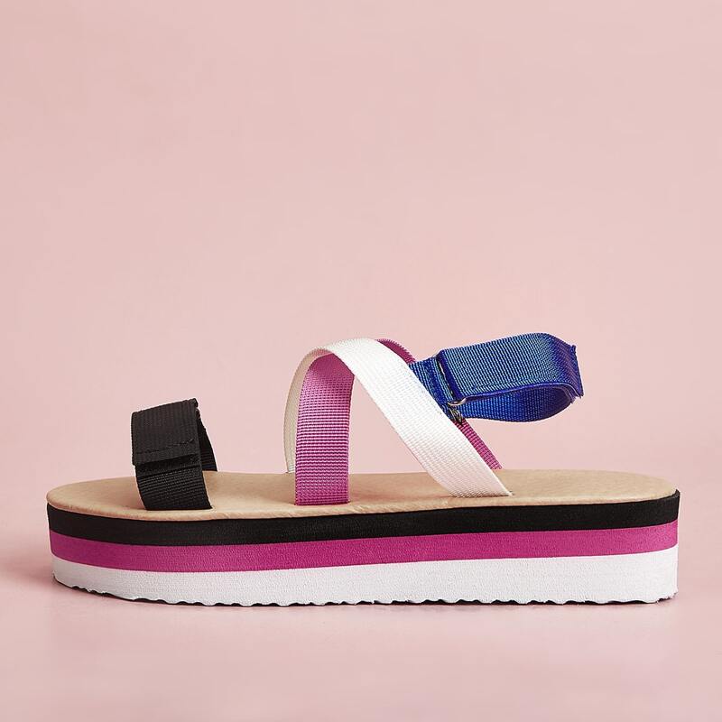 

Colorblock Flatform Sandals, Multicolor
