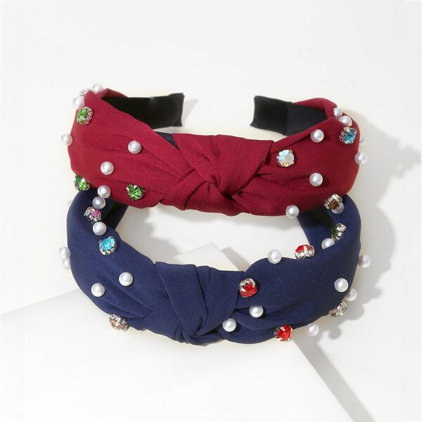 

2pcs Faux Pearl Decor Hair Hoop, Multicolor