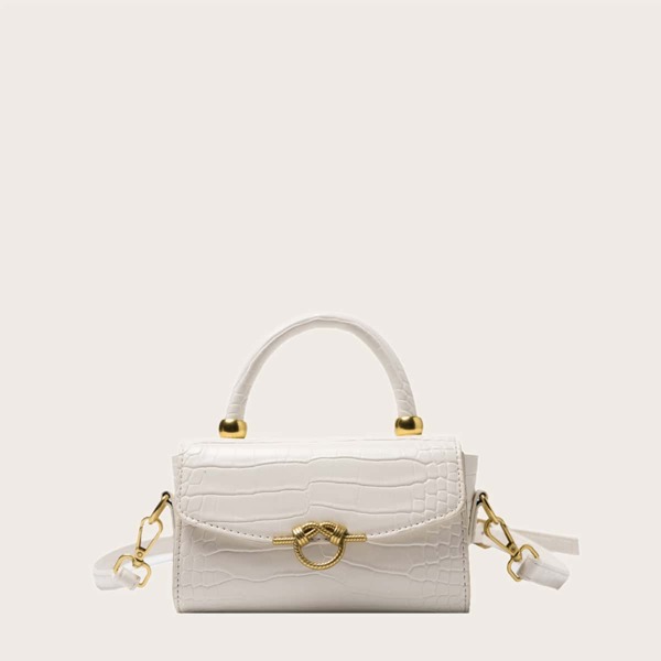 

Croc Embossed Satchel Bag, Beige