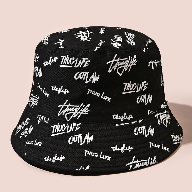 

Guys Letter Embroidery Bucket Hat, Black