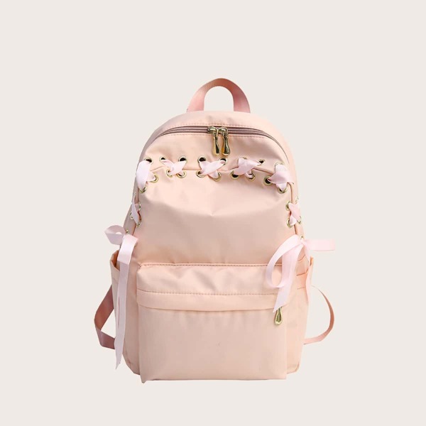 

Lace-up Decor Pocket Front Backpack, Pink