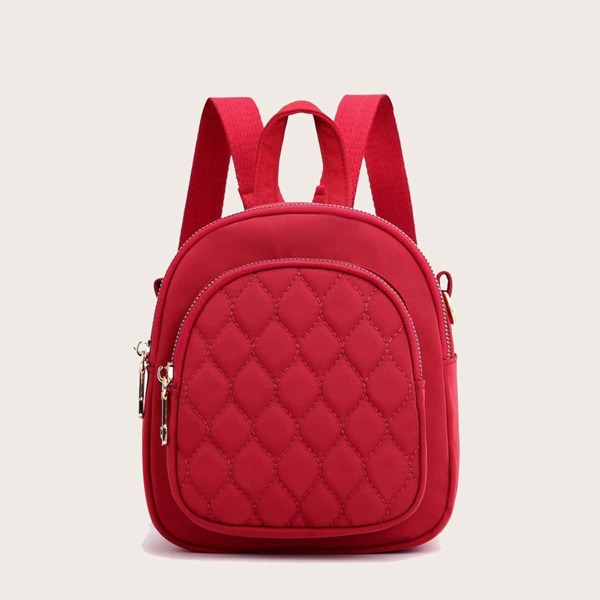 

Quilted Pocket Front Backpack, Red