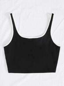 SHEIN EZwear Contrast Binding Slogan Graphic Tank Top - Black - View 2