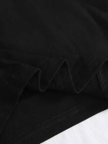 SHEIN EZwear Contrast Binding Slogan Graphic Tank Top - Black - View 5