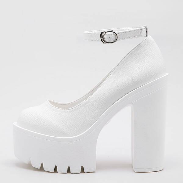 

Minimalist Ankle Strap Platform Chunky Heeled Sandals, White