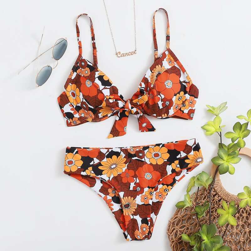

Floral Knot Bikini Swimsuit, Multicolor