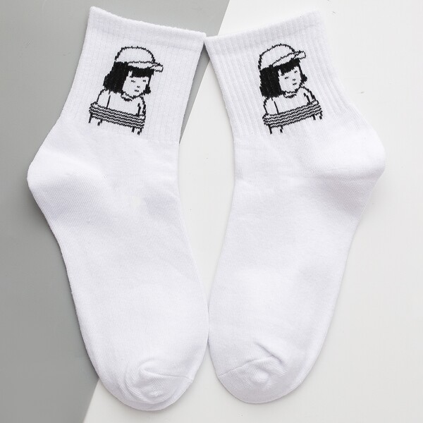 

1pair Figure Pattern Socks, Black and white