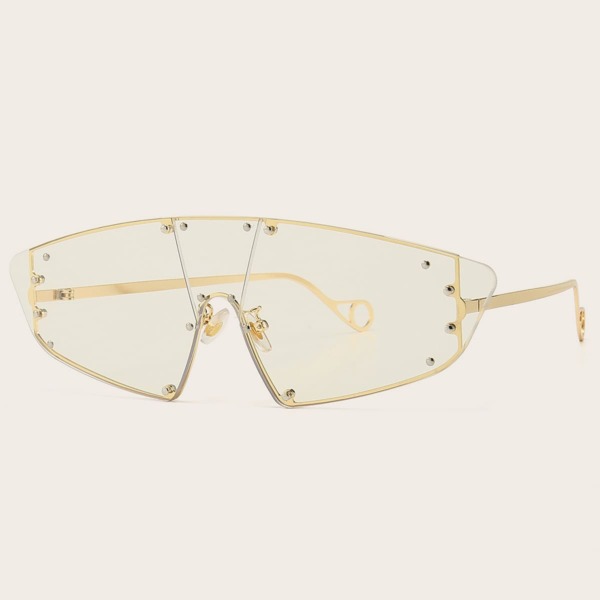

Rivet Decor Rimless Sunglasses, Beige