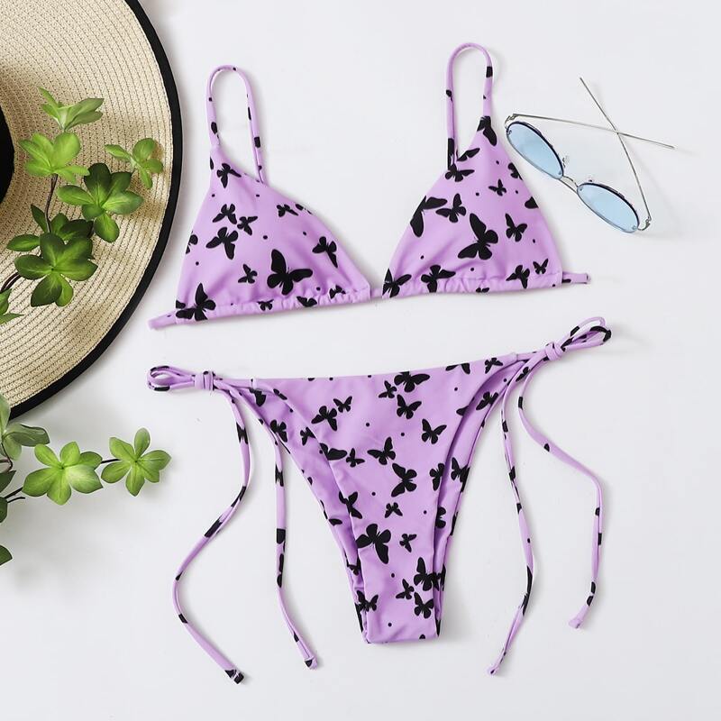 

Butterfly Tie Side Bikini Swimsuit, Pastel lilac purple