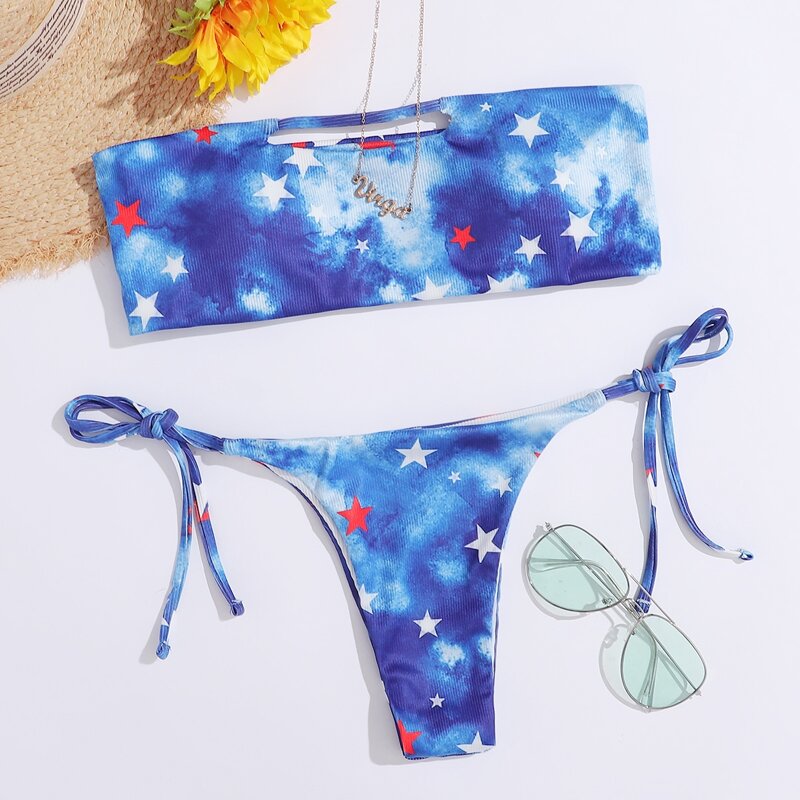 

Tie Dye Star Bandeau Bikini Swimsuit, Multicolor