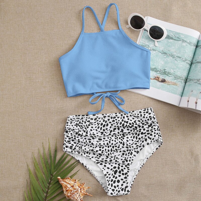 

Dalmatian Ruched High Waisted Bikini Swimsuit, Multicolor