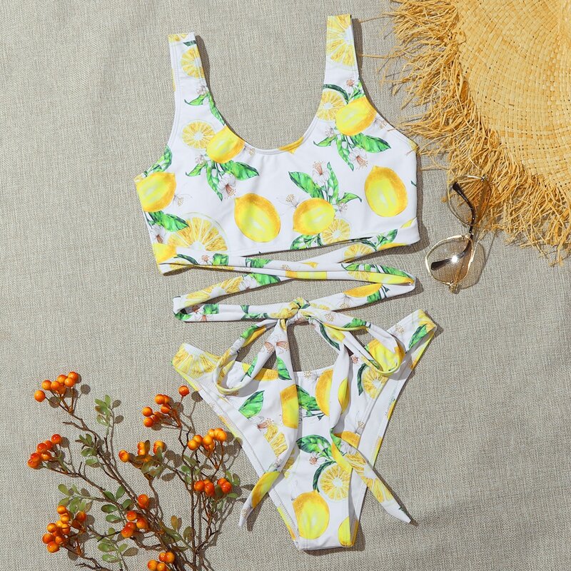 

Fruit Tie Waisted Bikini Swimsuit, Multicolor