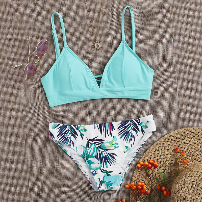 

Tropical Lace-up Back Bikini Swimsuit, Multicolor