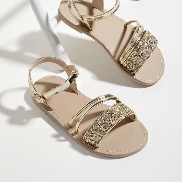 

Toddler Girls Metallic Glitter Decor Sandals, Gold