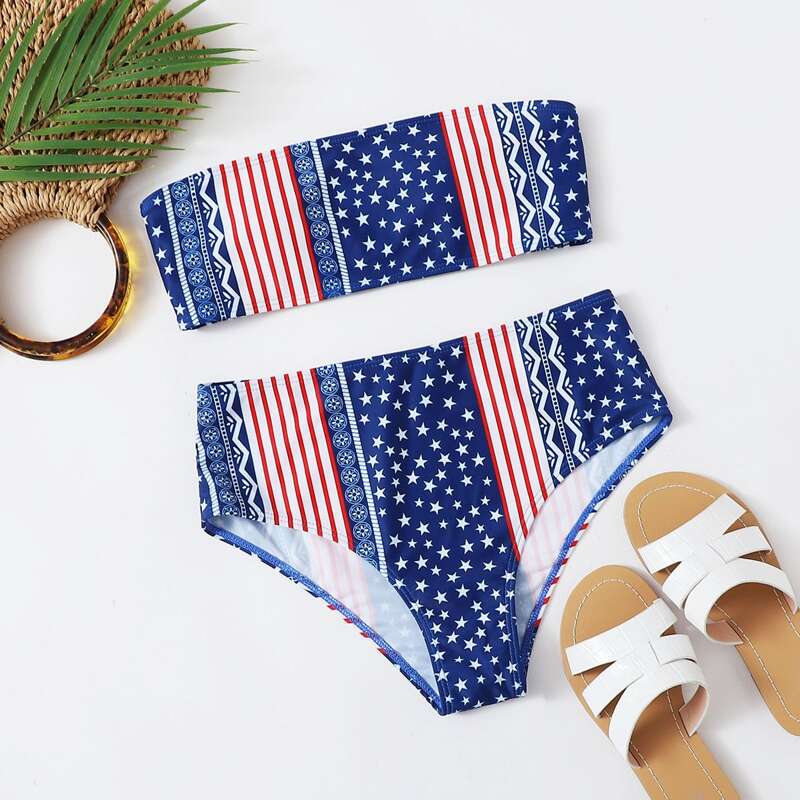 

Stars & Stripes Bandeau Bikini Swimsuit, Multicolor
