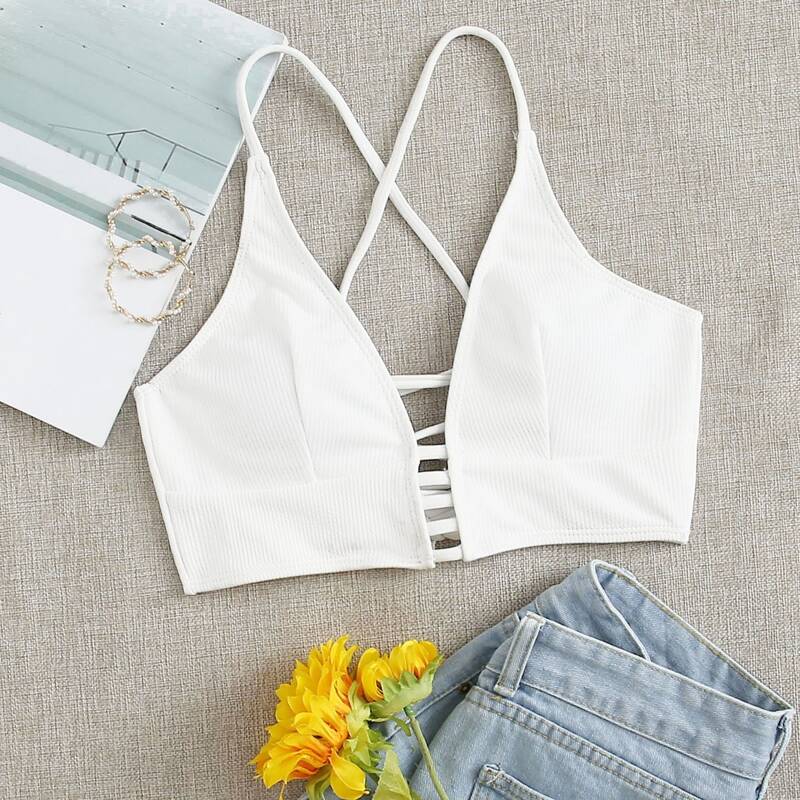 

Cut-out Front Bikini Top, White