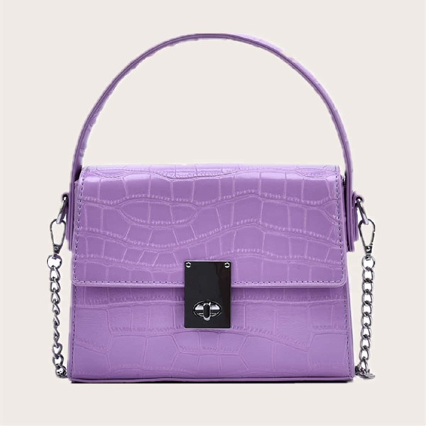 

Stone Embossed Flap Satchel Bag, Purple