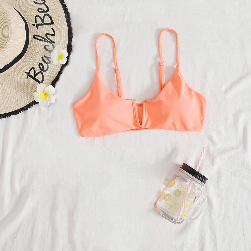 

V Wired Bikini Top, Pastel coral orange