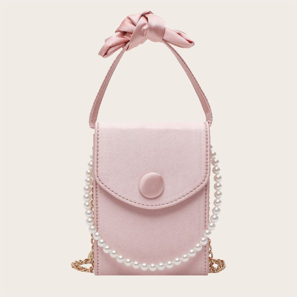 

Faux Pearl Decor Satchel Bag, Pink