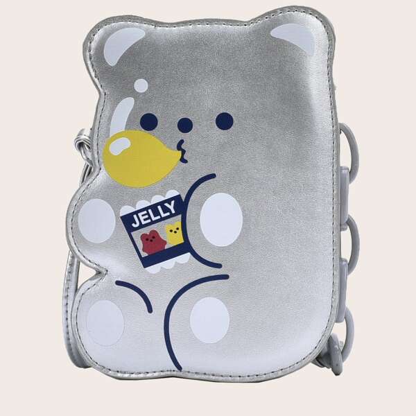 

Cartoon Bear Shaped Crossbody Bag, Silver