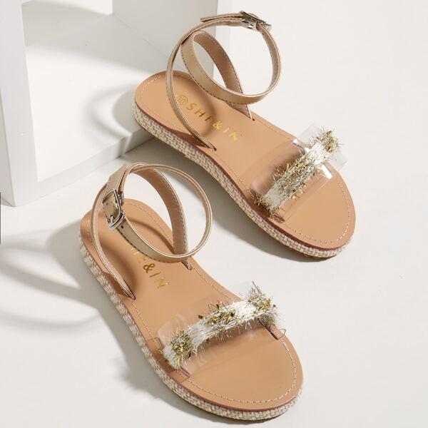 

Toddler Girls Clear Detail Ankle Strap Sandals, Gold