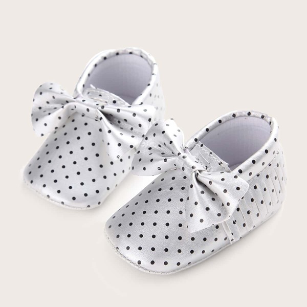

Baby Girl Bow Decor Polka Dot Flats, Silver