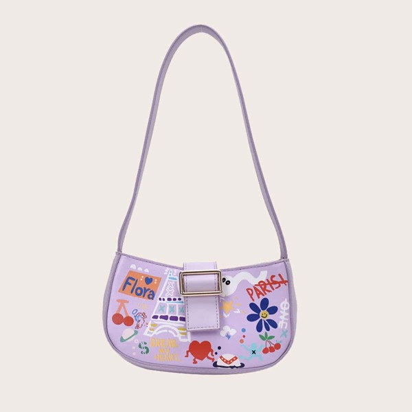 

Cartoon Graphic Baguette Bag, Purple