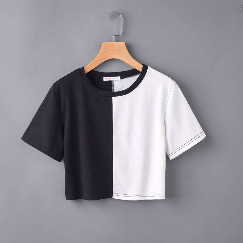 

Two Tone Boxy Crop Top, Black and white
