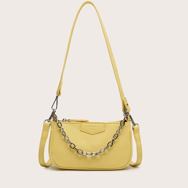 

Chain Decor Baguette Bag, Yellow