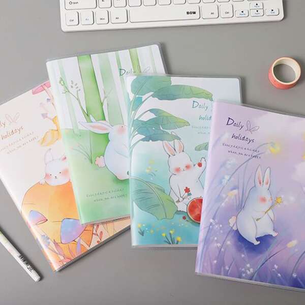 

1pack Cartoon Rabbit Print Cover Notebook, Multicolor