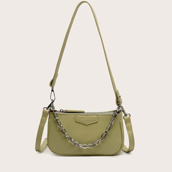

Chain Decor Baguette Bag, Green