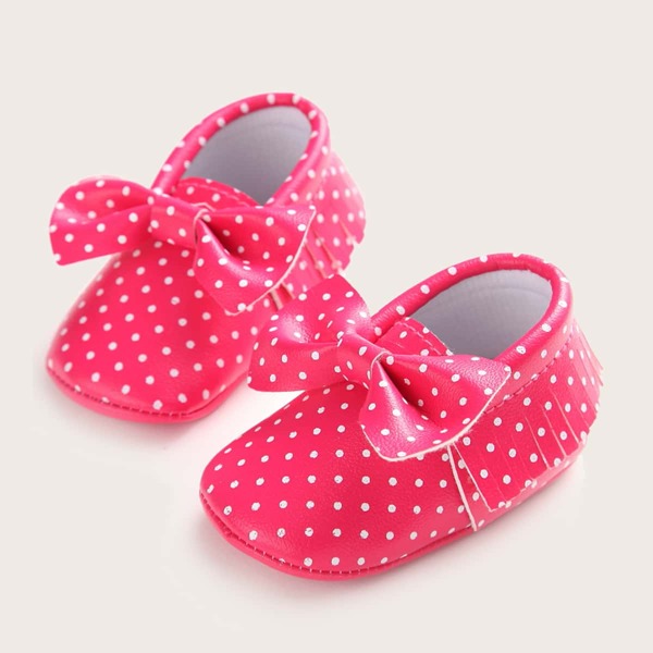 

Baby Girl Bow Decor Polka Dot Flats, Hot pink bright