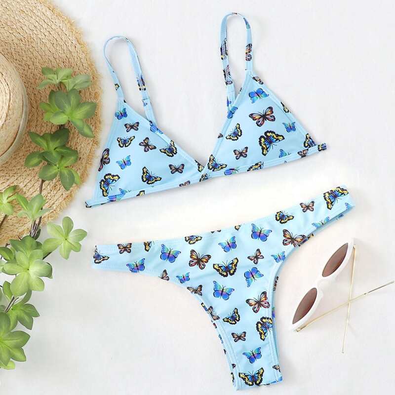 

Butterfly Triangle Bikini Swimsuit, Pastel baby blue