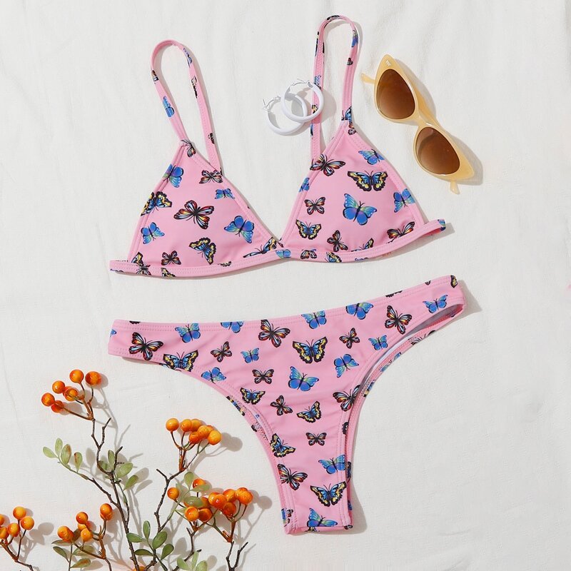 

Butterfly Triangle Bikini Swimsuit, Pastel baby pink