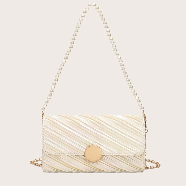 

Faux Pearl Decor Baguette Bag, Beige