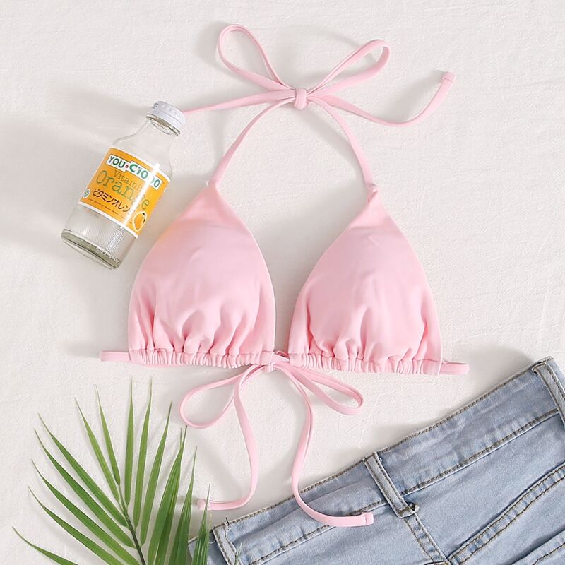 

Triangle Halter Bikini Top, Pastel baby pink