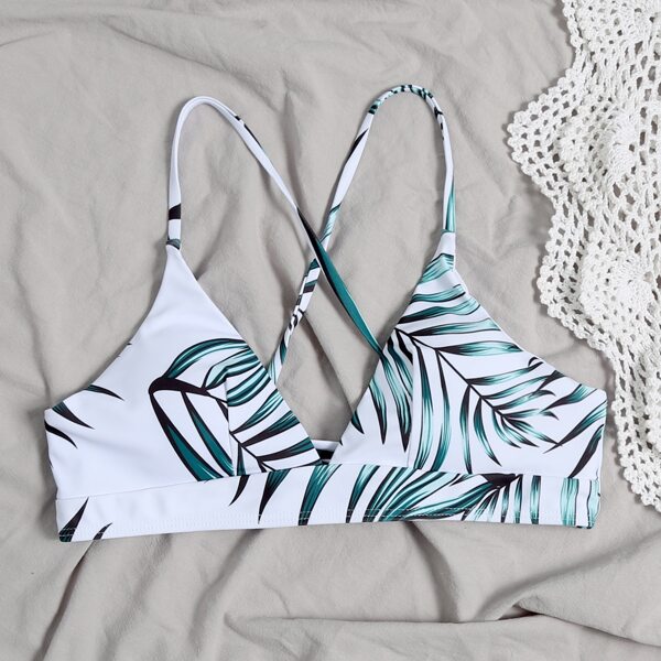 

Leaf Print Lace-up Back Bikini Top, Multicolor