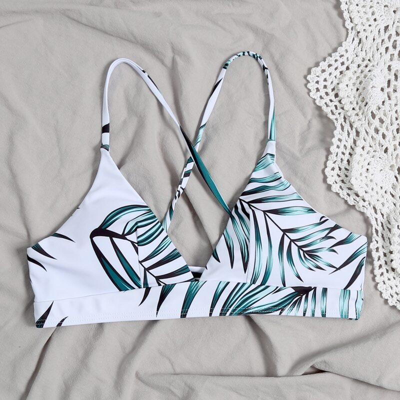 

Leaf Print Lace-up Back Bikini Top, Multicolor