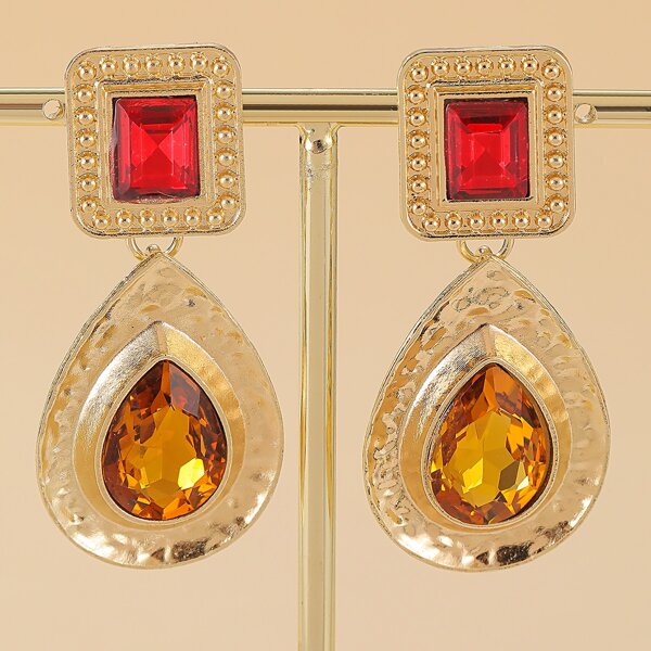 

Colorful Rhinestone Water Drop Earrings, Multicolor