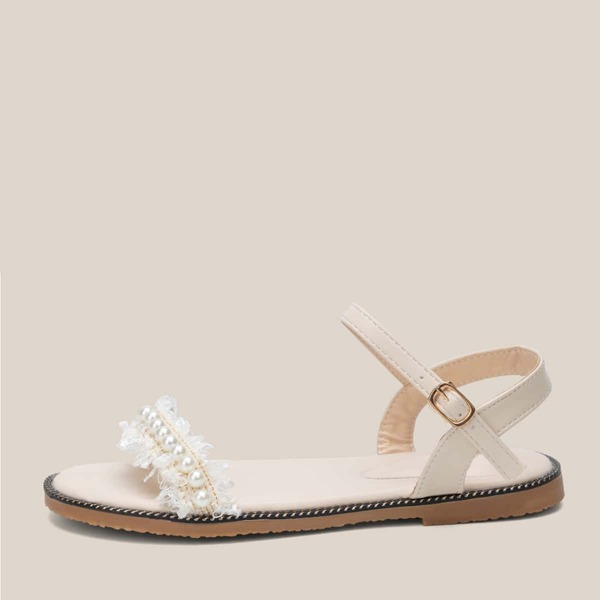 

Faux Pearl Decor Ankle Strap Sandals, Beige