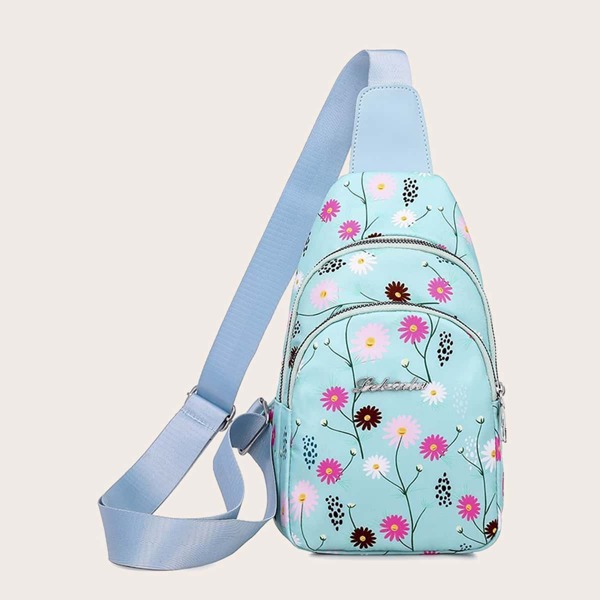 

Flower Print Sling Bag, Blue